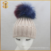 China Genuine Raccoon Custom Pom Pom Knit Hat for Adult